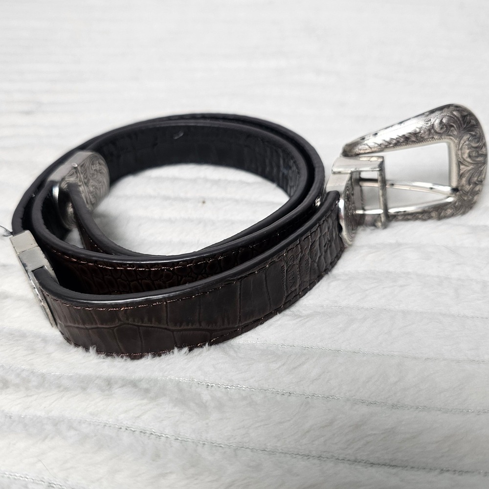 Western‎ Leather Belt 32 Brown Croc Embossed Silver Buckle Cowboy Cowgirl Rodeo